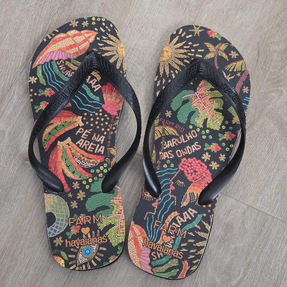 Havaianas X Farm Rio Tropical Dia De Sol Sandals Flip Flops - Picture 2 of 10